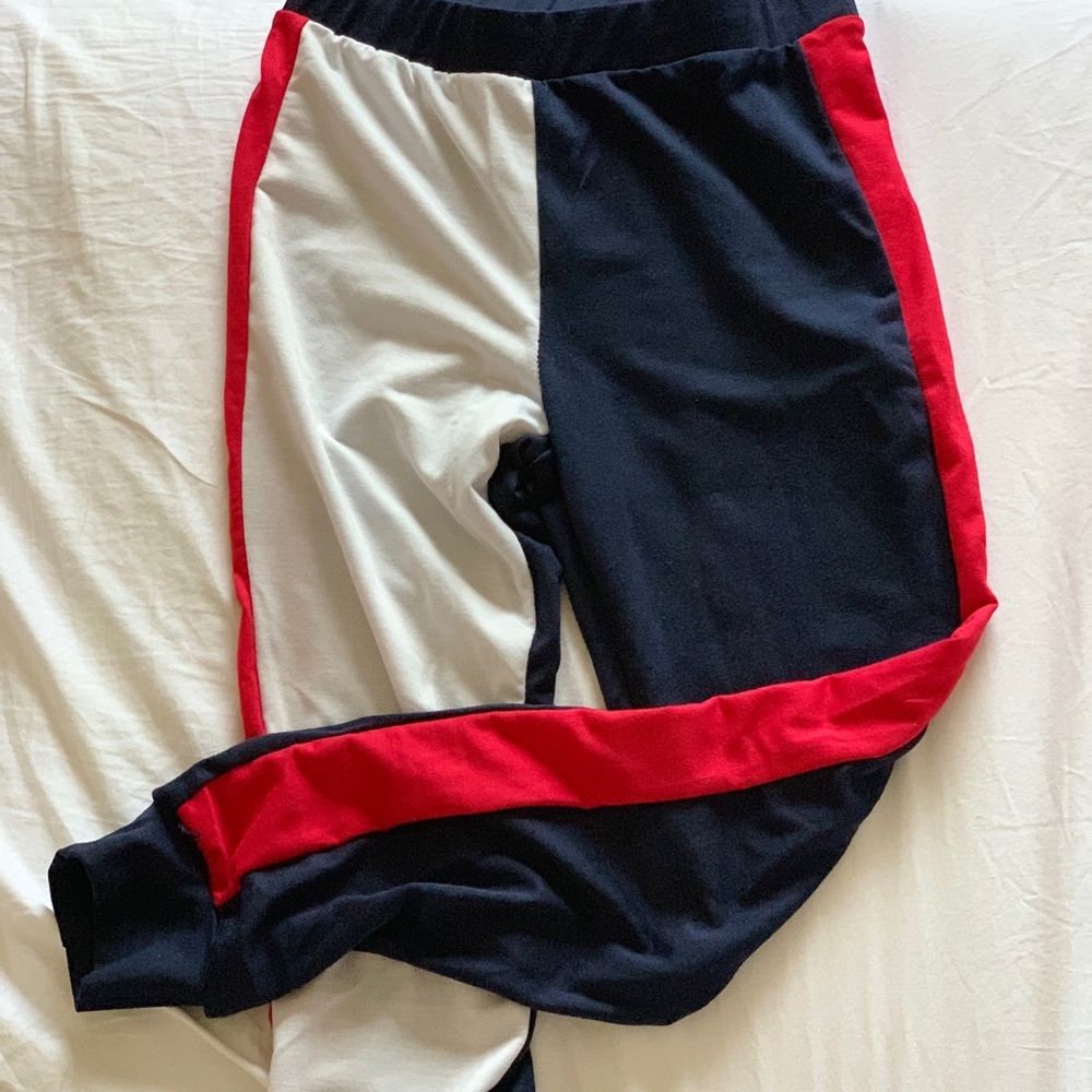 Colorful White, Navy, and Red Pants